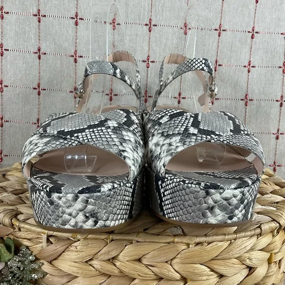 🌺HP Kate Spade “Bunton” Snakeskin Embossed Leather Strappy Platform Sandals 9.5 - Picture 6 of 10